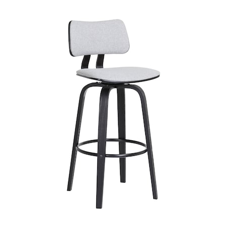 Armen Living Pico 30" Swivel Black Wood Bar Stool in Light Gray Fabric with Black Metal LCPIBABLKLTGR30